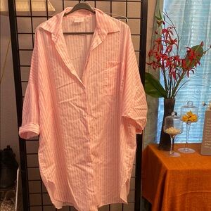 Carole Pink Striped Button-Up pajama loungewear